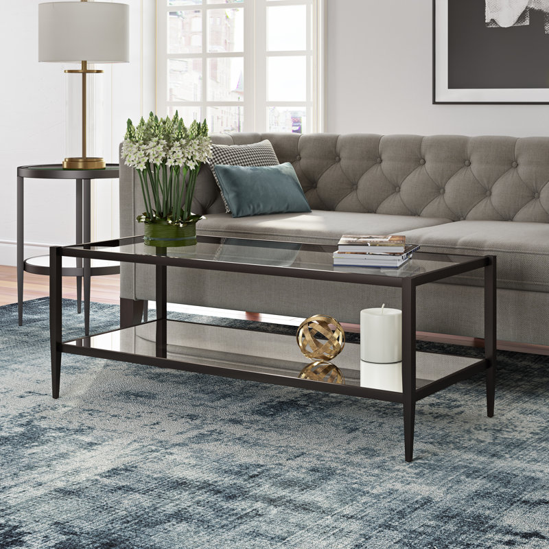 Hera Four Leg Coffee Table with Storage, Blackened Bronze