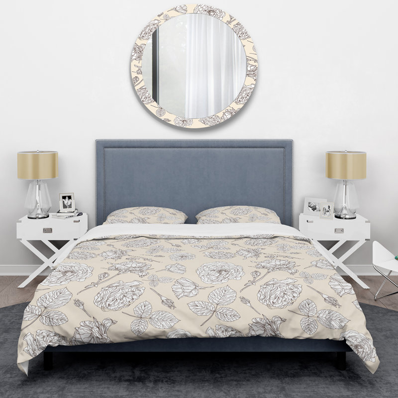 Beige floral - Ensemble de housse de couette floral - Polyester microfibre