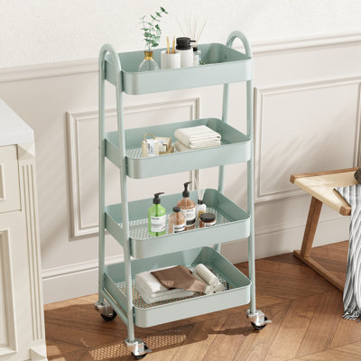 4-Tier Under Desk Mobile Utility Cart with Metal Storage Organizer