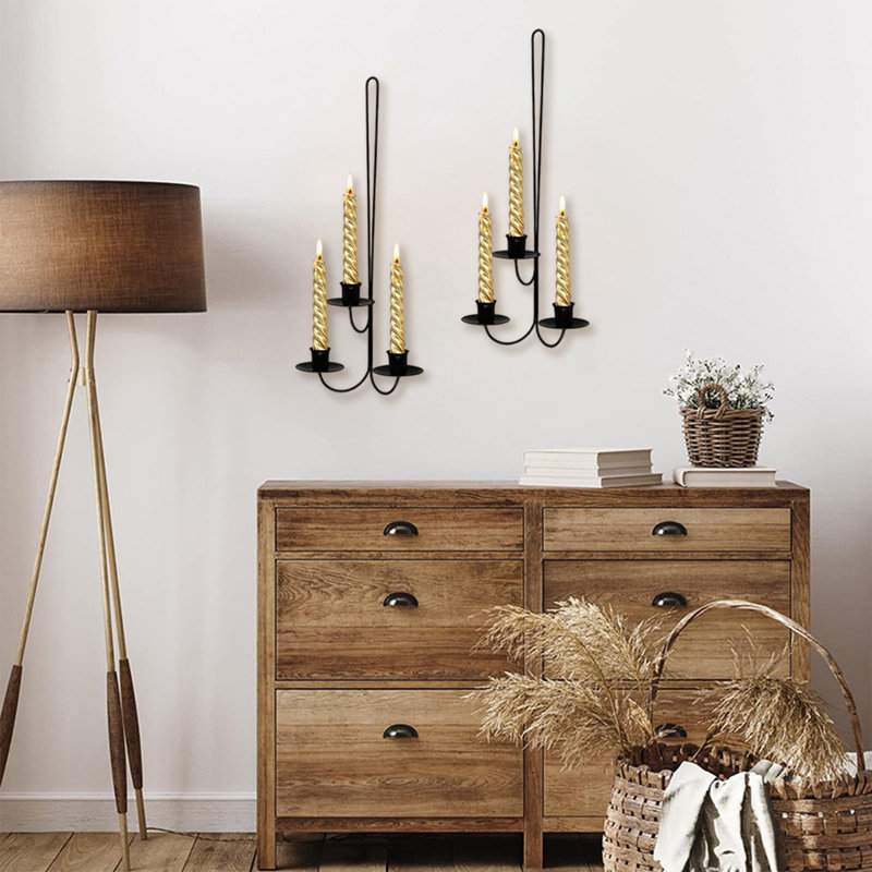 Bougeoirs muraux en métal Bougeoirs muraux modernes Bougeoirs muraux suspendus pour le salon Maison de campagne Foyer de mariage