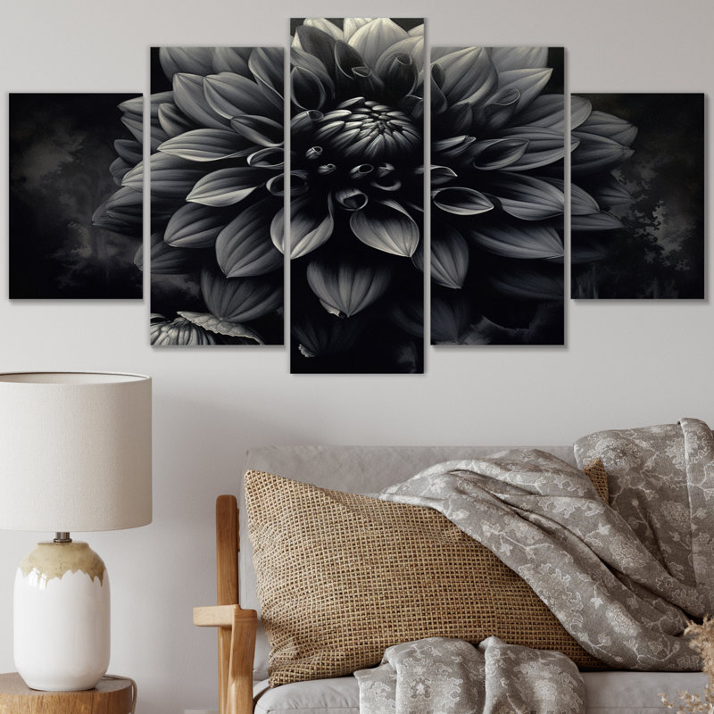 Palette de dahlia noir et blanc - ensemble d'art mural en métal Dahlia