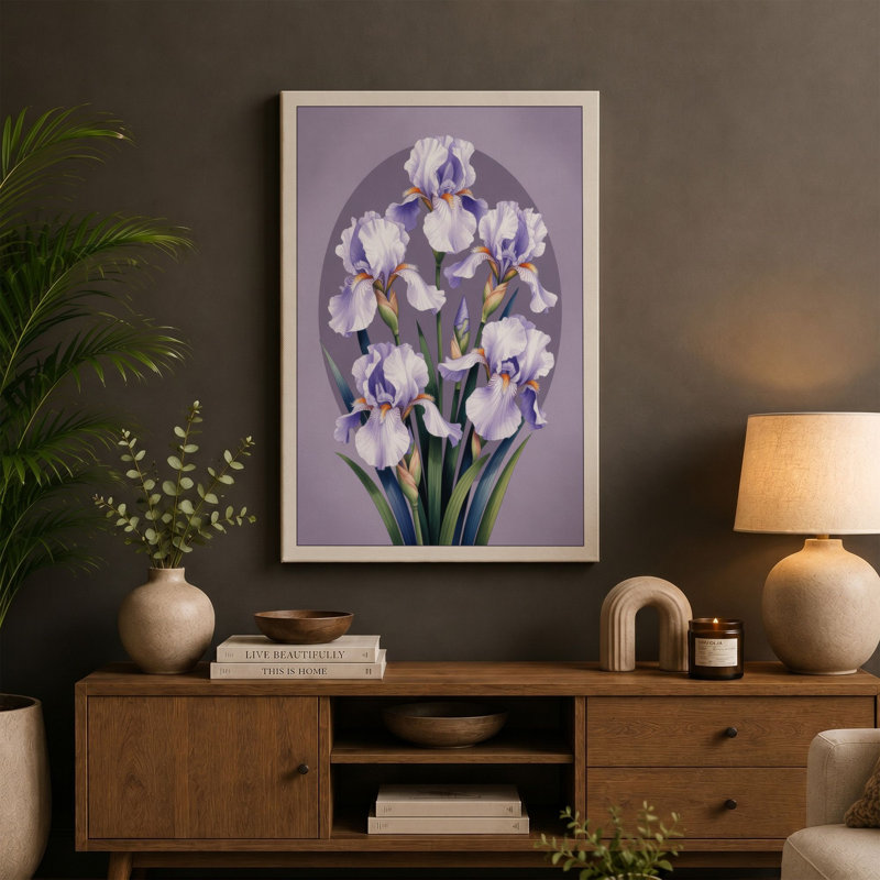 Bearded Irises in Bloom Botanical - Wrapped Canvas, 24x16 - 61.0 x 40.6 cm, Cream Border