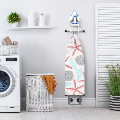 White Wall Mount Metal Ironing Board Holder for Laundry Room Storage