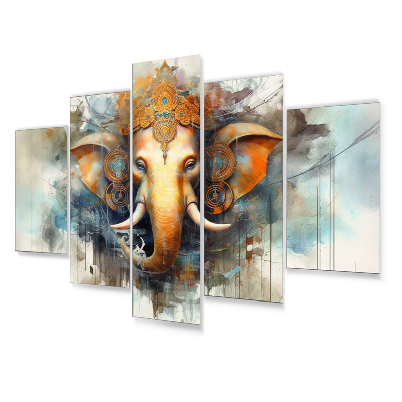 «Vibrant Hinduisim Elephant I» - ensemble d'art mural en métal Hinduisim