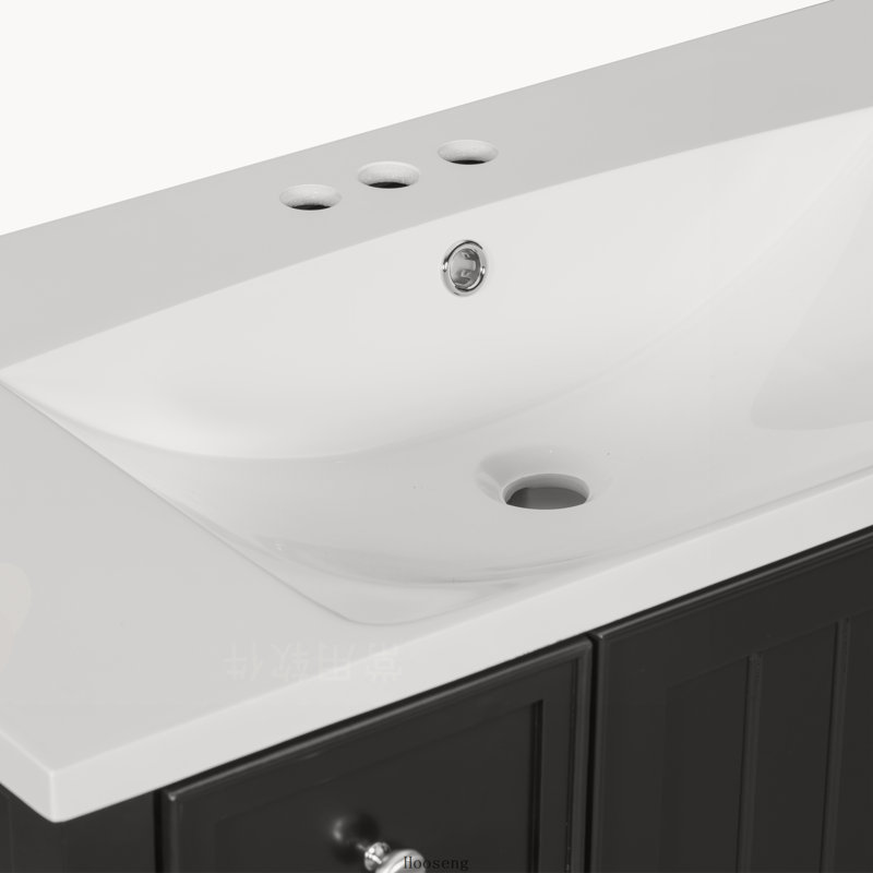 Ensemble de meuble-lavabo autoportant 36 po avec évier, armoire en bois massif et panneau de fibres à densité moyenne avec 1 compartiment d'armoire et 3 tiroirs, noir