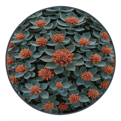 Machine Washable Botanical Brown Area Rug