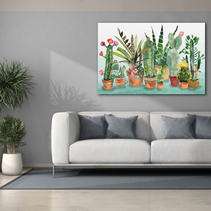 Toile épique Graffiti «Beautiful Cactus Garden» par Jean Plout, 60 po x 40 po, H 40 po x l 60 po