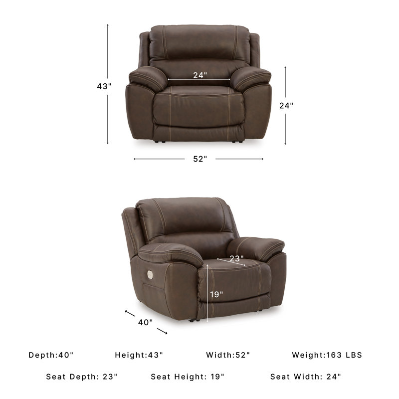Dunleith Power Recliner, Brown Leather Match