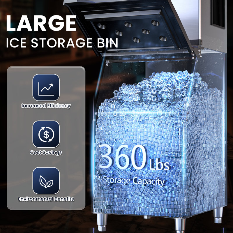 Machine à glaçons commerciale Coolake de 450 lb avec un grand espace de rangement de 360 lb, machine à glaçons autoportante en acier inoxydable à refroidissement par cube de 22 pouces pour restaurant Church Hotel, répertorié Doe Etl
