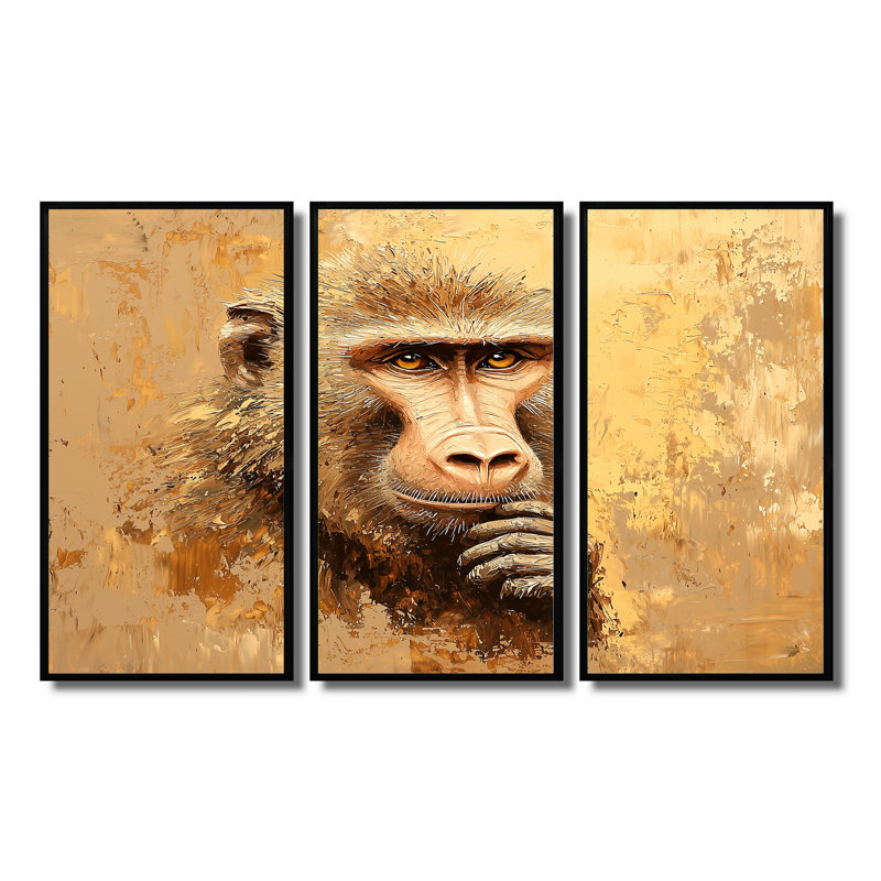 «Intelligent Gaze Of Baboon III», ensemble de reproduction d'art mural singe, 28" H x 36" W, Reproduction avec cadre flottant