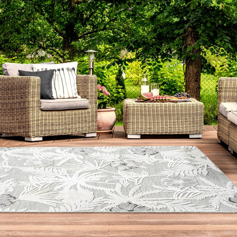 Tapis d'extérieur à motif de feuilles tropicales, Rectangle 5 pi x 7 pi