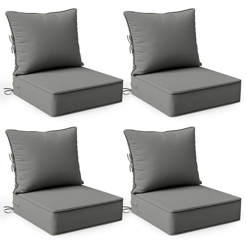 24"W X 24"D Outdoor Deep Seating Cushions 6.5” Indoor/Outdoor Seat And Back Cushion, Cushions Only, Light Gray, Set of 4