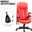 Chaise de bureau inclinable chauffante avec 6 points de vibration, extensible à 120 degrés, siège réglable, rembourré et poche latérale pour télécommande, rouge