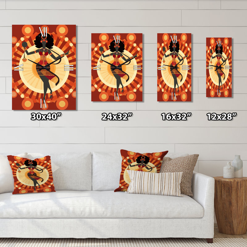 Horloge murale Tribal Goddess Rhythms In Orange And Red II, H 40 po x l 30 po x P 1 po