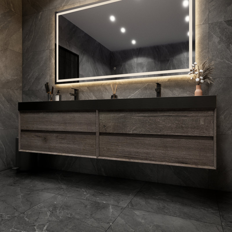 Ensemble de meuble-lavabo double mural 84 po Golitz, Chêne