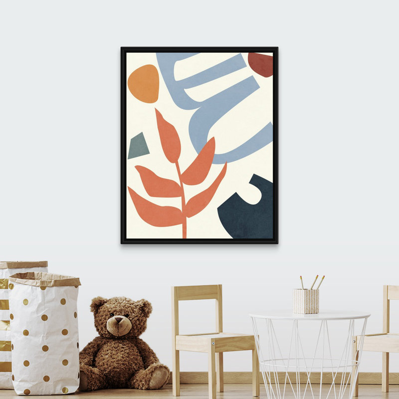 Art peinture, H 45 po x l 36 po x P 1,2 po, Cadre flottant blanc avec toile / bleu / mauve