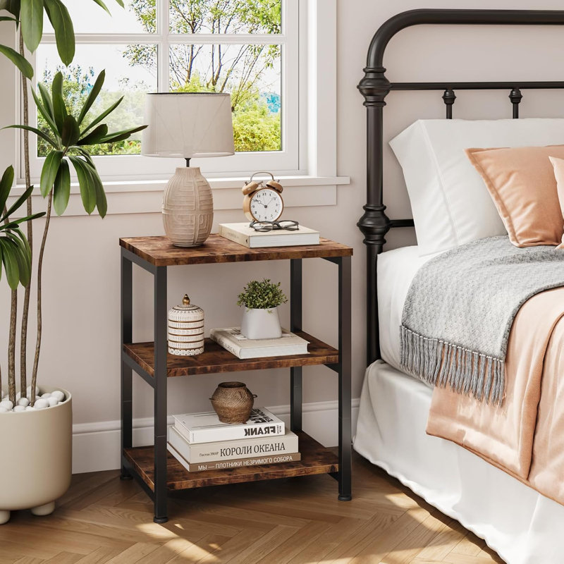 Metal Bedside Table, Brown/Black