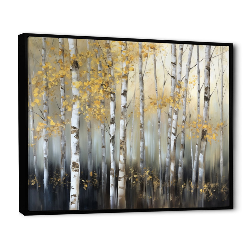 Bouleau Arendien forêt dense I - impression, H 30 po x l 40 po, Reproduction avec cadre flottant, Noir