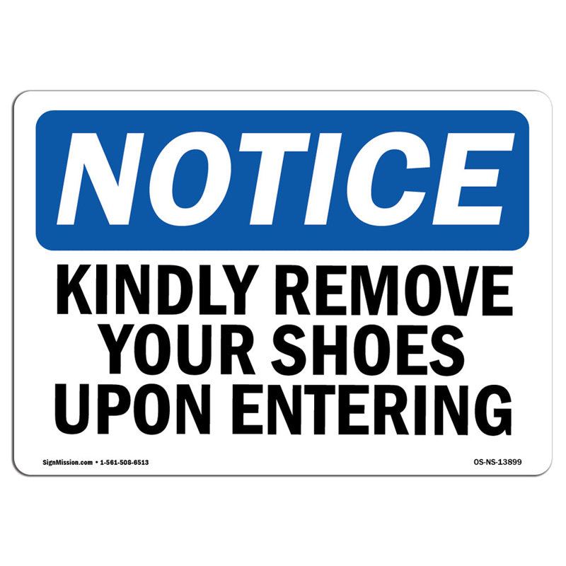 Veuillez retirer vos chaussures dès votre entrée, H 18 po x l 24 po x P 0,1 po