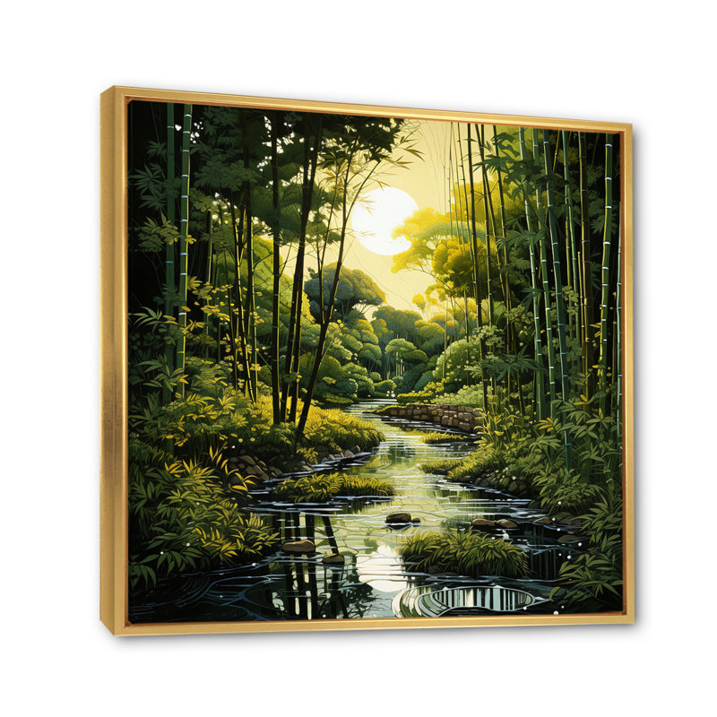 «Asian Art Bamboo Whisper II», reproduction sur toile tendue, Cadre flottant doré, H 24 po x l 24 po x P 1 po