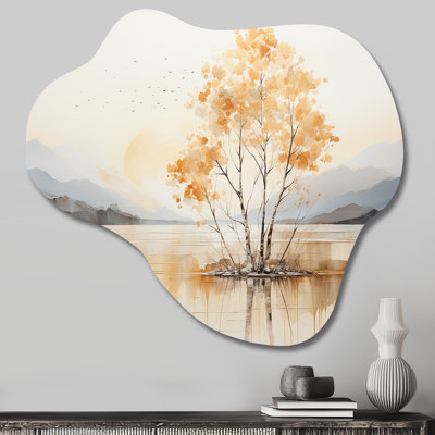 Minimalism Yellow Tree Solitude IV - Trees Cloud Metal Wall Art for Living Room, Traditional Asymmetrical Metal Art Print