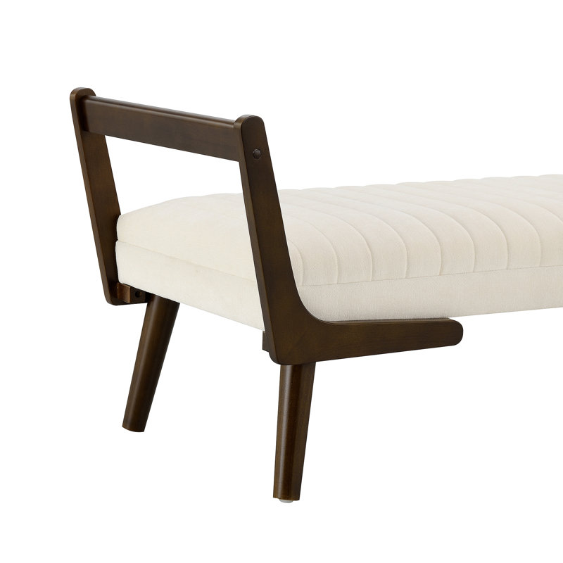 Banc de style Mid-Century avec pieds en bois de noyer, repose-pieds cannelé en polyuréthane cognac, Faux Cuir, Brun
