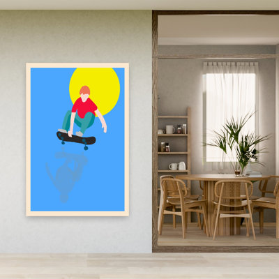 Skater Under Sun Minimalist Vibrant Abstract Summer Urban Wall Art Print 1 Piece Wrapped Canvas Wall Art