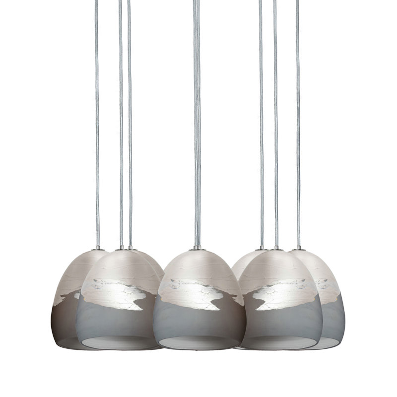 Ombre 8 - Light Dimmable Chandelier, 48" H x 18" W x 18" D, Gray/Silver, Nickel Braided Cord