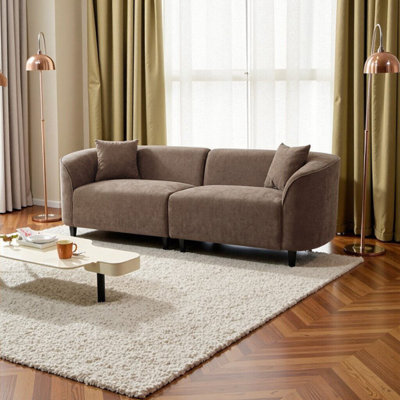 Canapé brun incurvé contemporain de 87 po - siège moelleux, conception épurée et structure durable pour des espaces de vie élégants