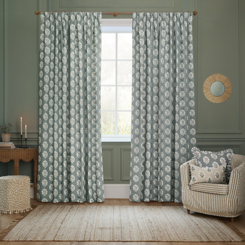 Sessile Leaf Room Darkening Curtain Panel Pair, Blue, 46.06cm Width x 182cm Drop