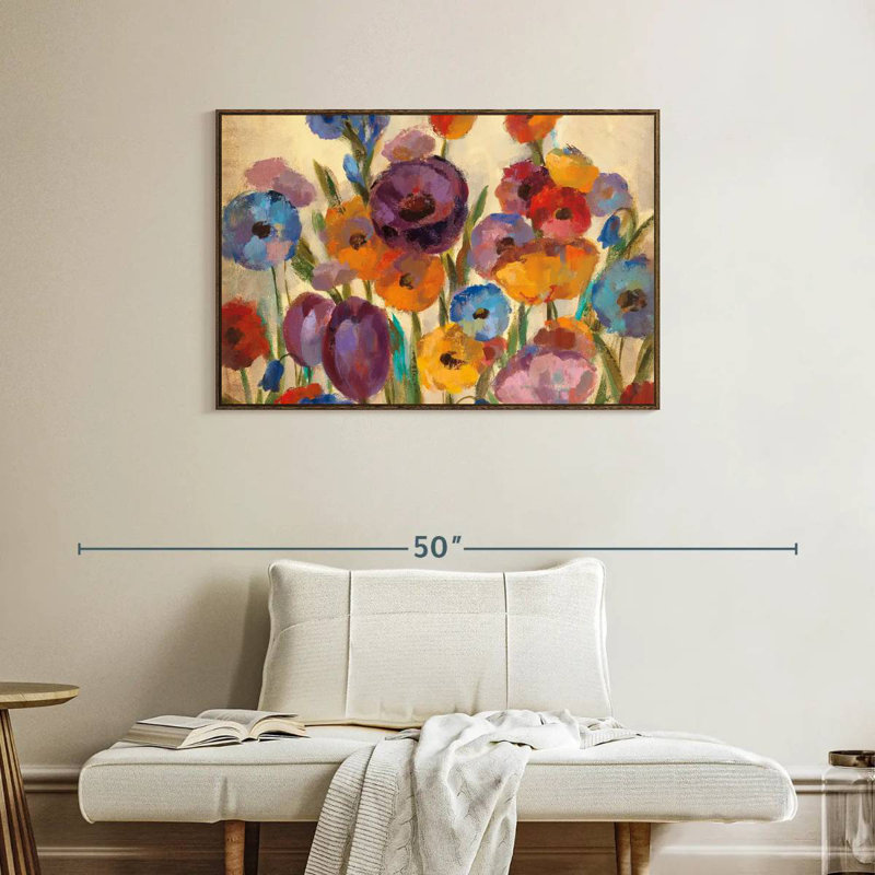 Garden Hues I, 37 po x 25 po, Cadre flottant en noyer