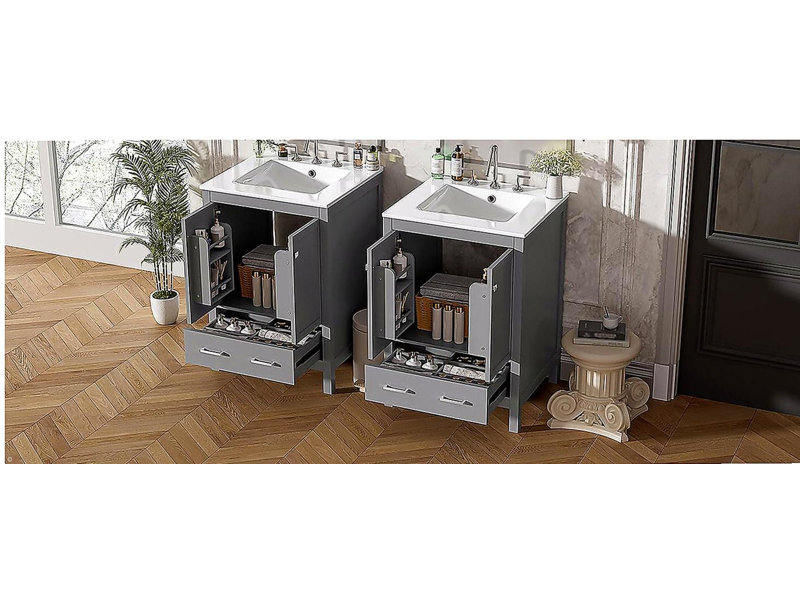 48-Inch Bathroom Vanity with Integrated Undermount Sink, Storage Cabinet, Soft-Close Doors, Divided Drawer, and Double-Layer Door Shelf for Versatile Storage