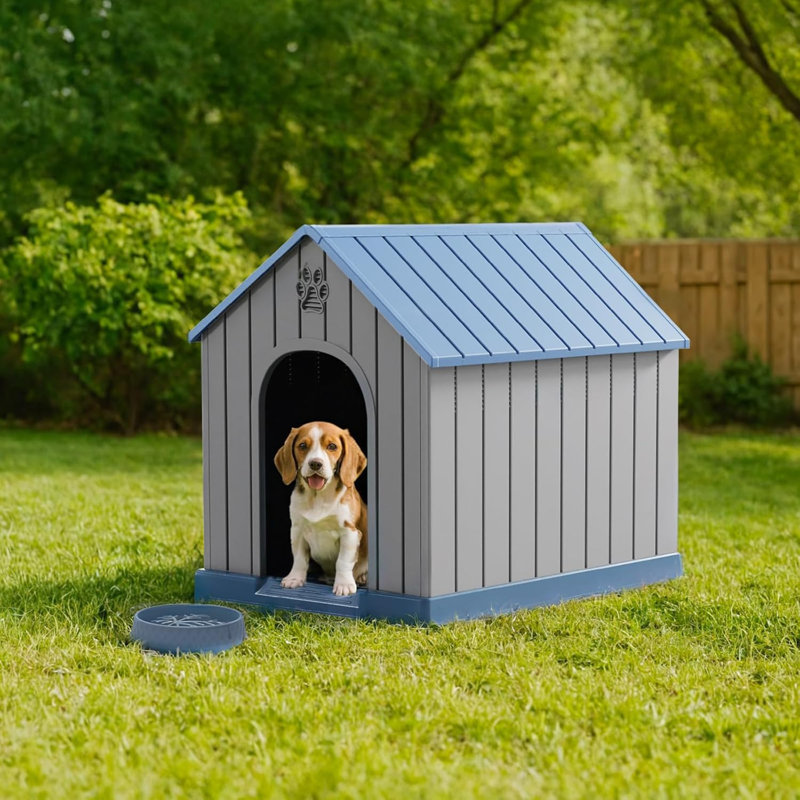 Maison pour animaux de compagnie antarctique gris - L 38,62 po, matériau PP pour la résistance aux intempéries, évents cachés pour la circulation d'air, 2 piquets de sol pour la stabilité, 9 colonnes inférieures pour le soutien