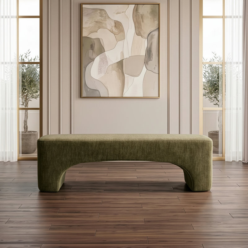 Ovaish - Modern Olive Green Fabric Bench