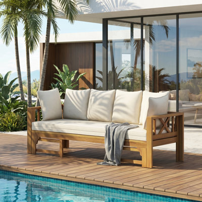 Canapé d'extérieur d'extérieur en bois d'acacia à 3 places pour le patio