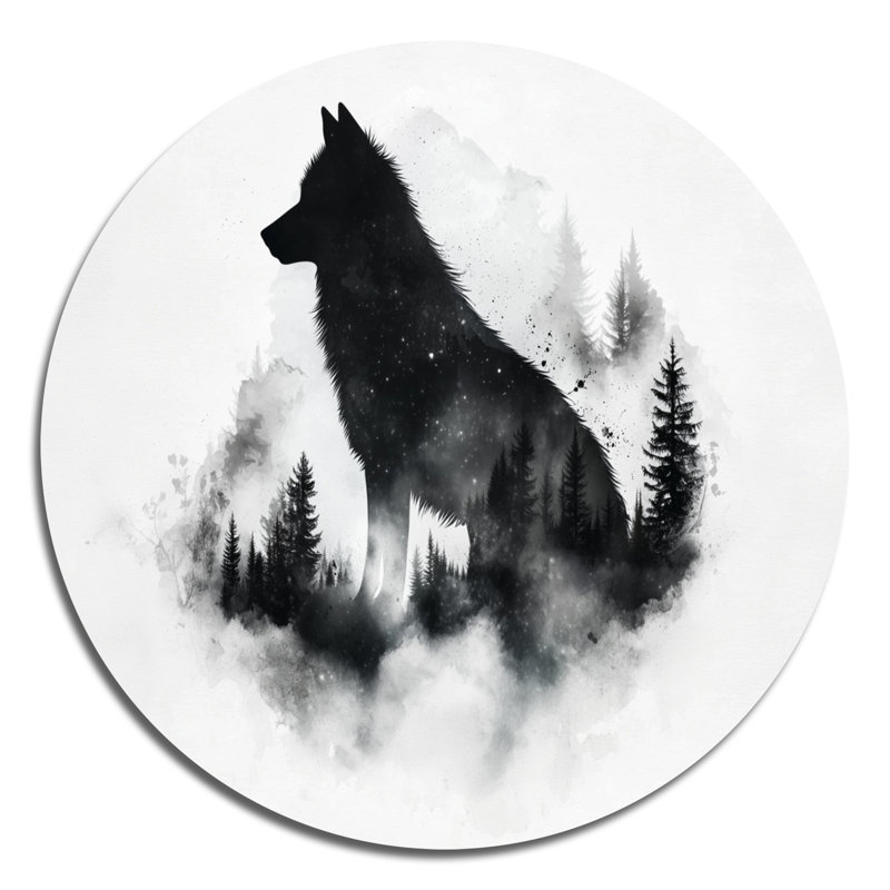 Silhouette de loup noir et blanc - art mural en métal, animaux de la forêt, H 36 po x l 36 po