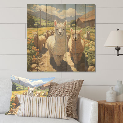 Cheerful Farm Alpaca Portrait - Perroquet sur bois