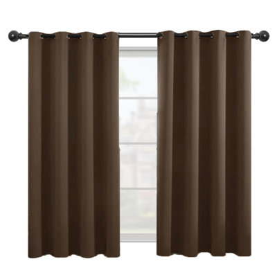 Dark Coffee Blackout Curtains For Bedroom Set Of 2 Curtain Panels - Thermal Insulated Room Darkening Curtains,