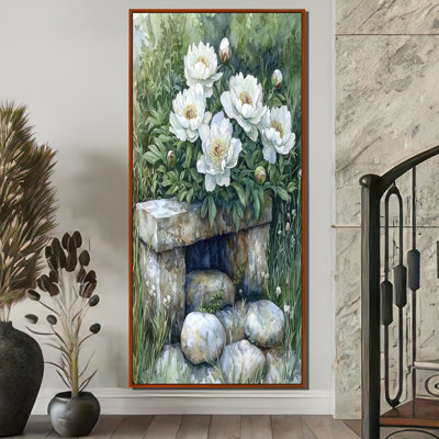 Cerulean Blue Pe pivons By The Well I - pivoines, art mural