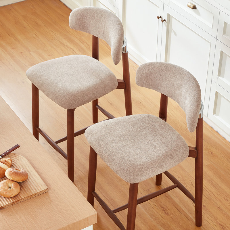 Ensemble de tabourets de bar en bois massif de 2,25 po de couleur kaki de hauteur comptoir, fabriqué en bois massif et en tissu, idéal pour les îlots de cuisine et les bars à domicile