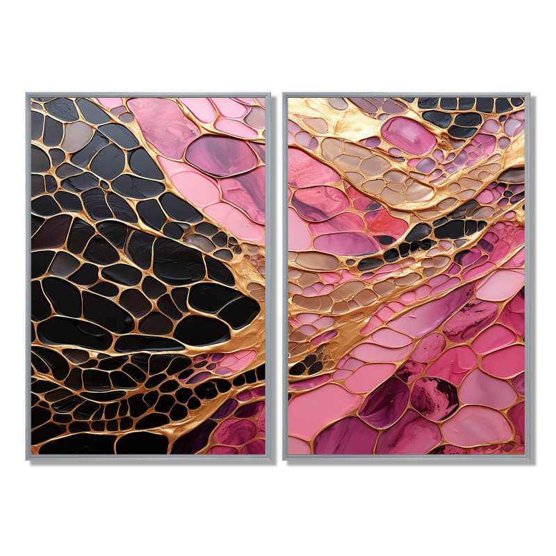 Doretha - Pink Wall Art, Impression encadrée flottante sans passe-partout, Argent argent, H 36 po x l 48 po