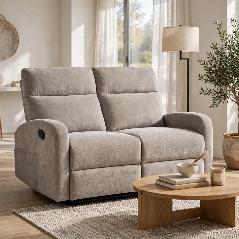 Causeuse inclinable manuelle Mito, mousse enveloppante Dacron, chenille gris sable
