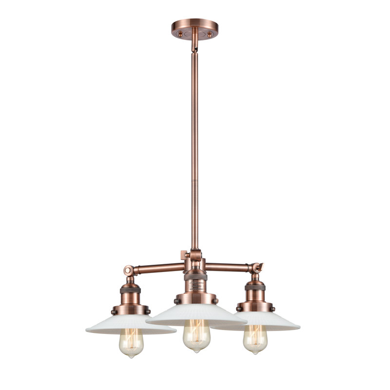 Mald 3 - Light Kitchen Island Pendant, Matte White Halophane, Antique Copper