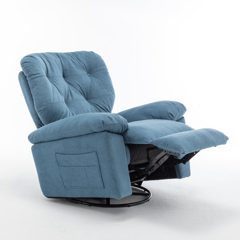 Fauteuil inclinable relaxant, molleton artificiel doux, rembourré, oscillant, poche latérale, Bleu