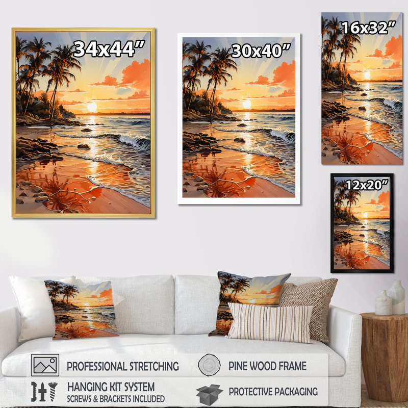 «Beachside Sunset II», reproduction sur toile, Toile tendue, H 40 po x l 30 po x P 1,5 po