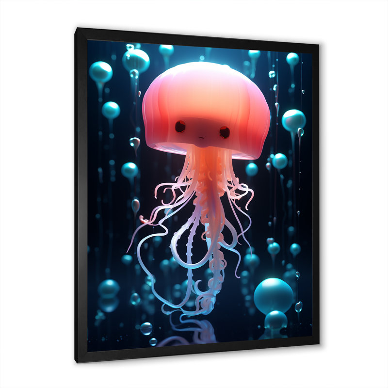 Adorable méduse pour chambre d'enfant III - méduse, art mural, Cadre photo noir, H 32 po x l 16 po x P 1 po