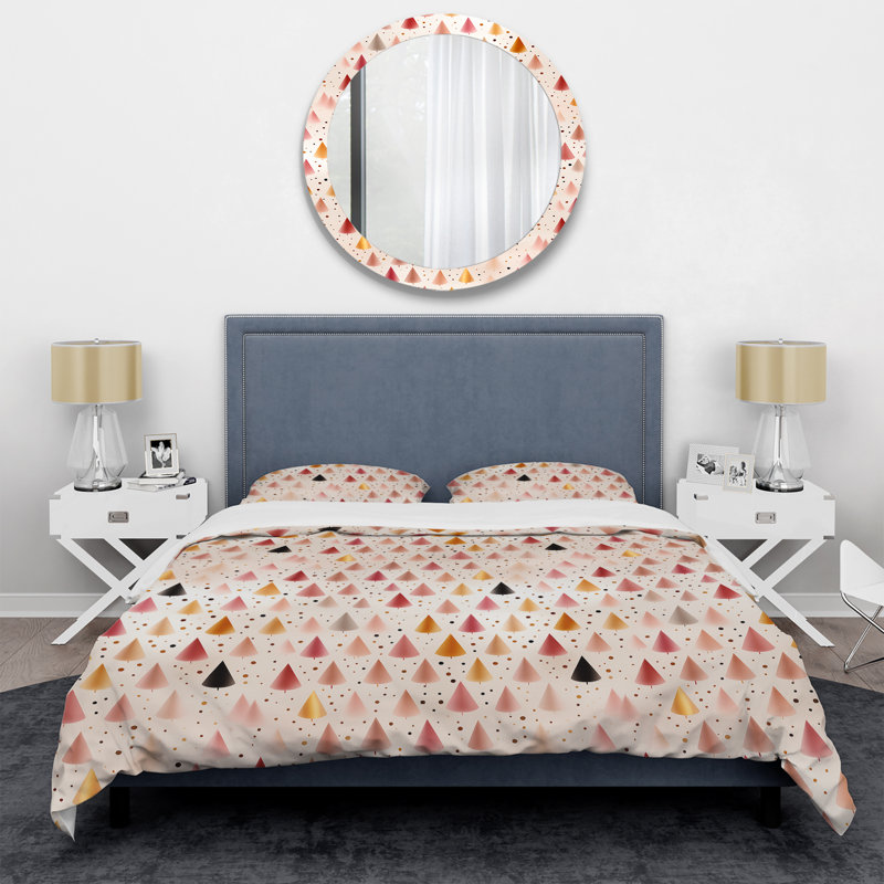 Tiny Triangles Pattern In Light Pink I Geometric Shapes Duvet Cover, King Duvet Cover + 2 King Shams