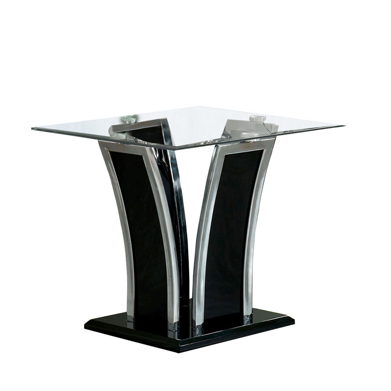 Maysa Glass Pedestal End Table, Black/Silver