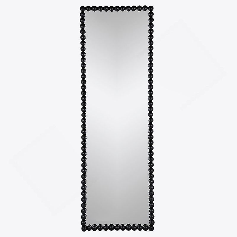 23" X 72" Full Length Mirror With Metal Beaded Frame, Rectangular Oversized Mirror For Living Room Bedroom, Black