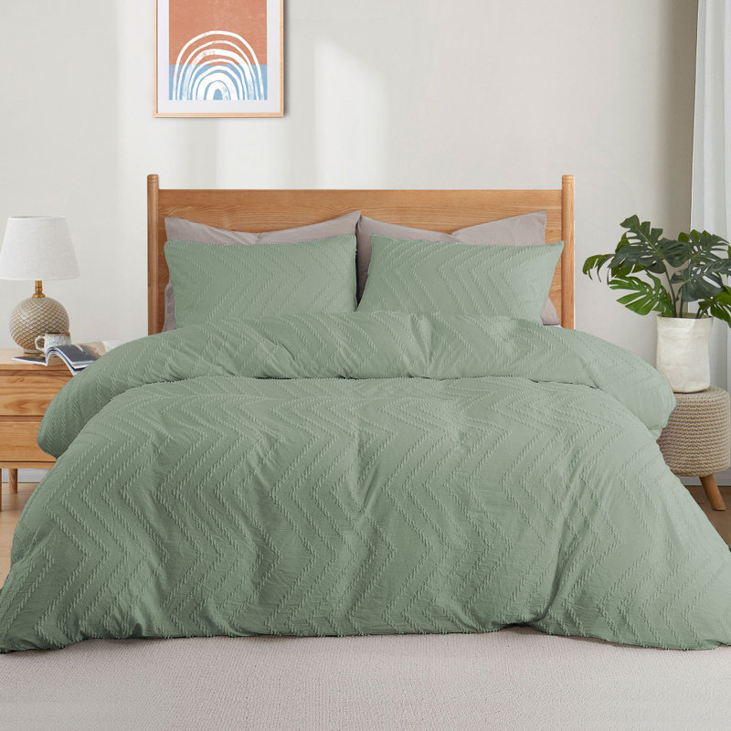 Microfiber Duvet Cover Set, Twin Duvet Cover + 2 Standard Pillowcases, Green